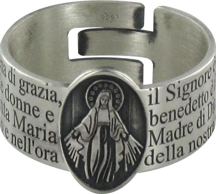 anello in argento 925 con l'incisa preghiera ave maria misura italiana n°16 - diametro interno mm 17,8 