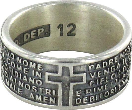 stock: anello in argento 925 brunito con l'incisa preghiera padre nostro misura italiana n°12 - diametro interno mm 16,6 circa