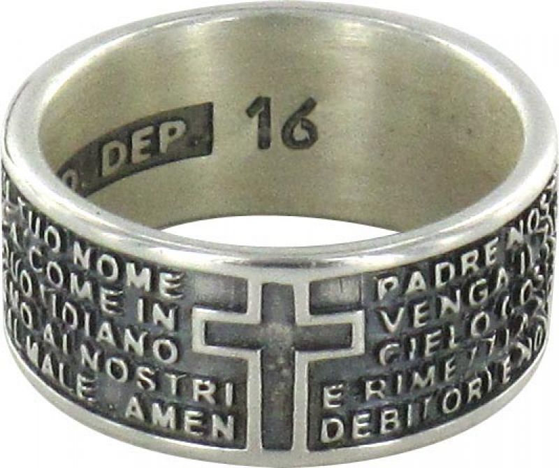  anello in argento 925 brunito con l'incisa preghiera padre nostro mm 17,5