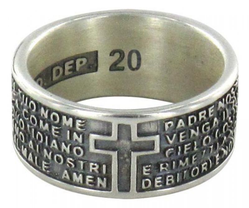 anello padre nostro in argento 925 brunito - misura italiana n°20
