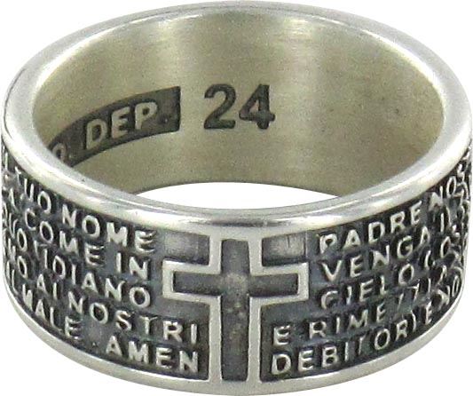 anello in argento 925 brunito con l'incisa preghiera padre nostro misura italiana n°24 - diametro interno mm 20,4 circa