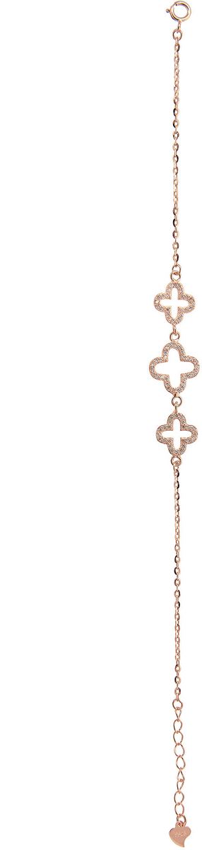 braccialetto con tre quadrifogli con strass in argento 925 con bagno in oro rosa 