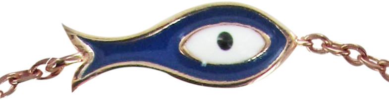 braccialetto con piccolo pesce smalto blu in argento 925 con bagno in oro rosa