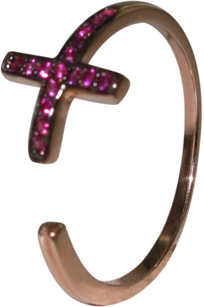 anello con croce strass rossi in argento 925 con bagno oro rosa 