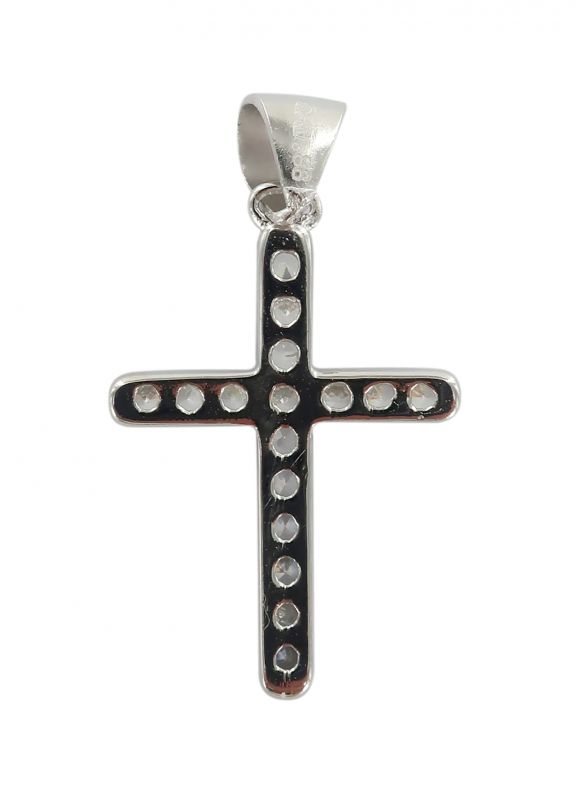 croce in argento 925 con strass bianchi - 2 cm