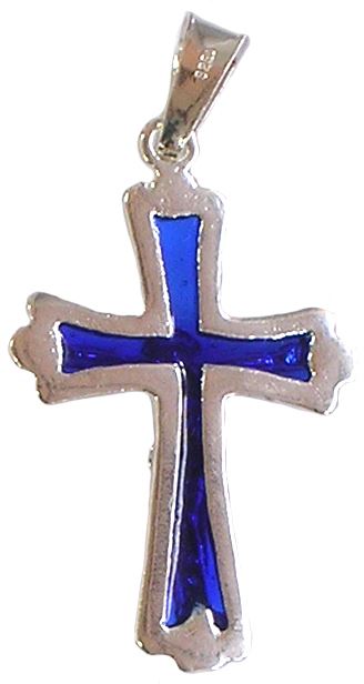 croce con cristo riportato in argento 925 e smalto blu - 3 cm