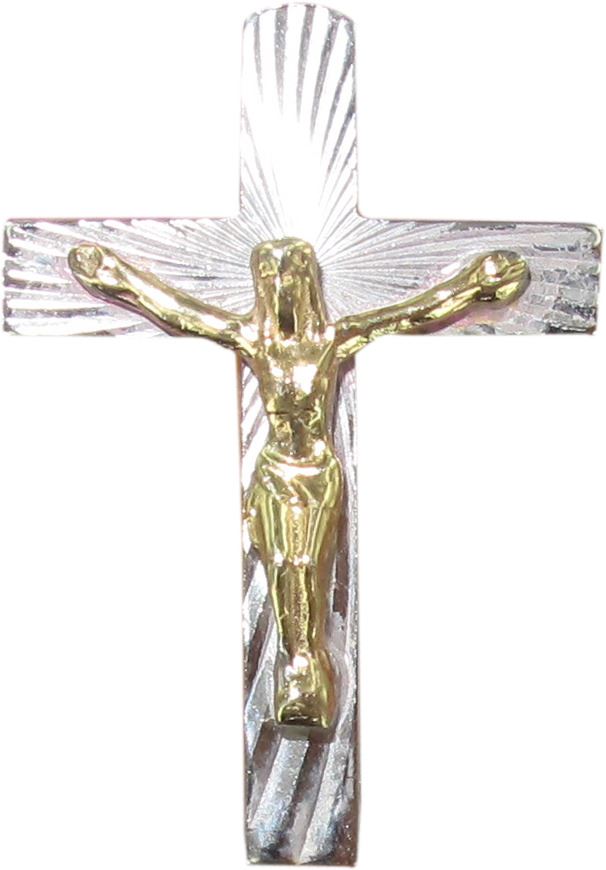 croce distintivo con spilla con cristo riportato in argento 925 - 2,6 cm