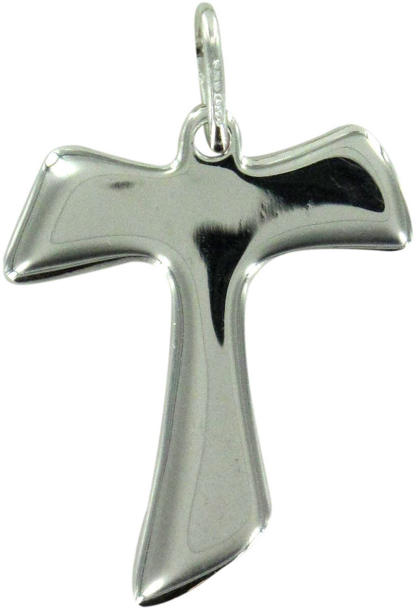 croce tau in argento 925 leggermente bombata - 3 cm