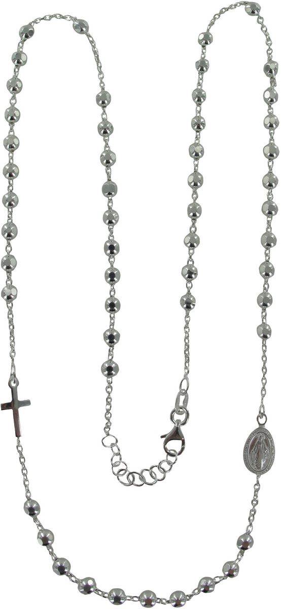collana con grani tondi con medaglietta e croce in argento 925