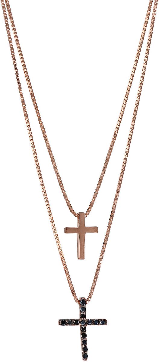 collana doppia con due croci in argento 925 con bagno in oro rosa 