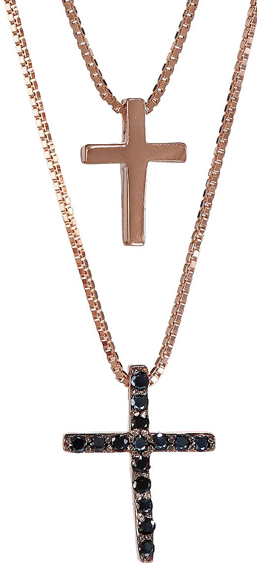 collana doppia con due croci in argento 925 con bagno in oro rosa 