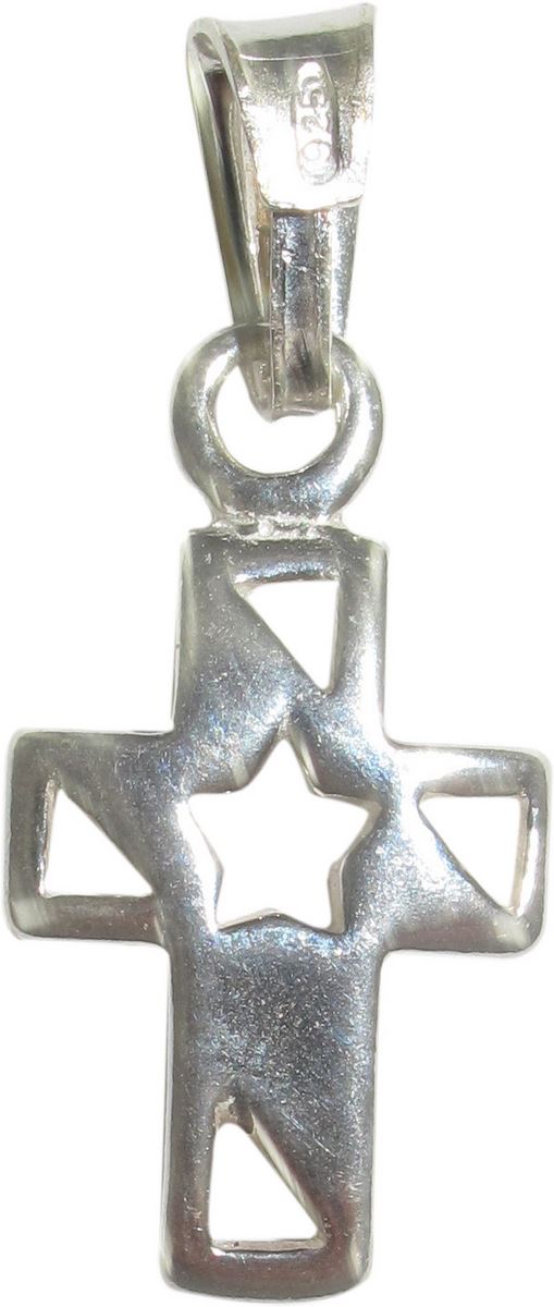 croce in argento 925 con stella traforata - 1,5 cm