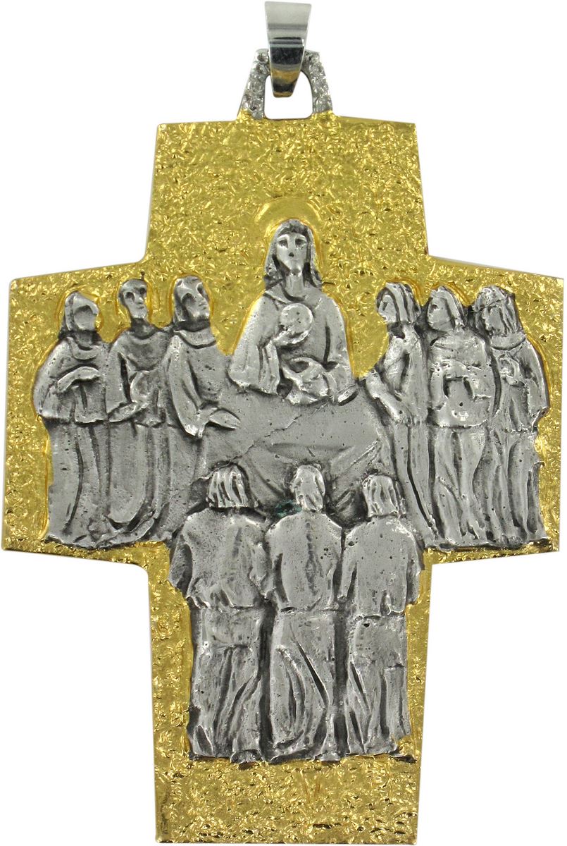 croce vescovo pettorale in metallo bicolore raffigurante ultima cena - 10,5 cm