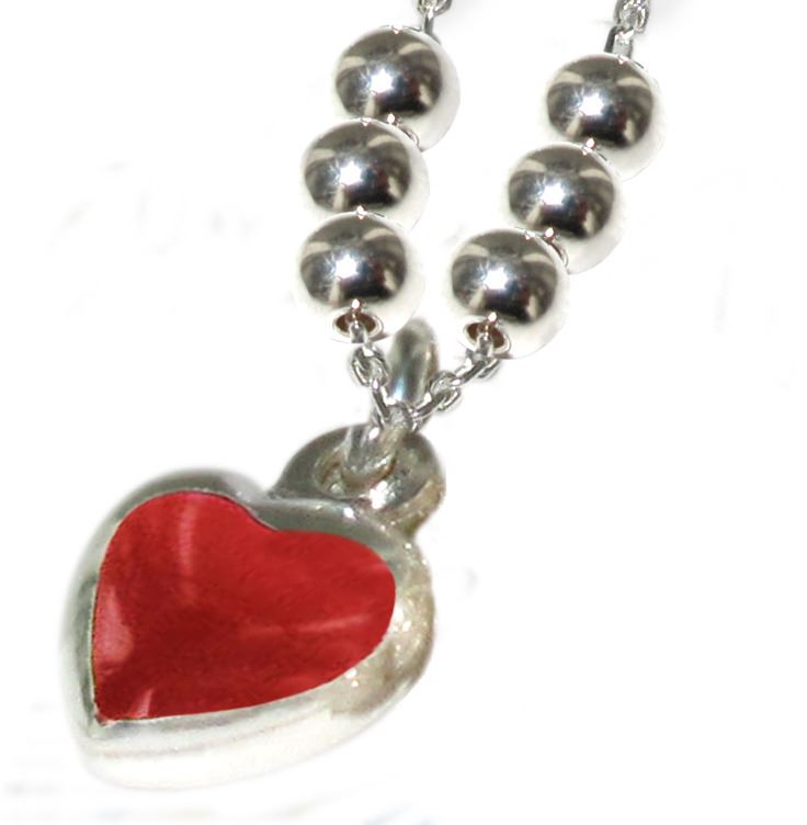 collana con ciondolo a forma di cuore con smalto rosso cm 0,8 in argento 925