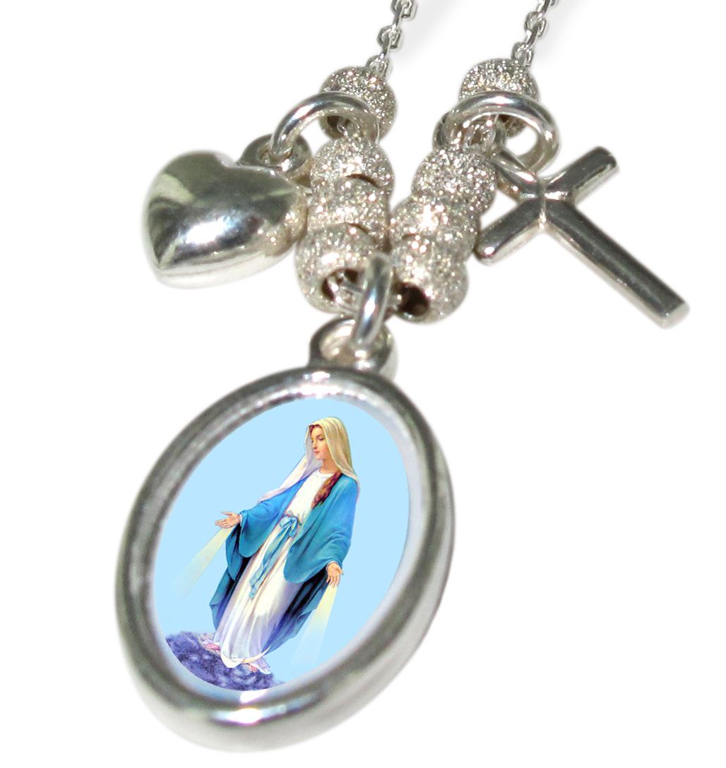 collana con medaglietta madonna miracolosa e ciondoli in argento 925