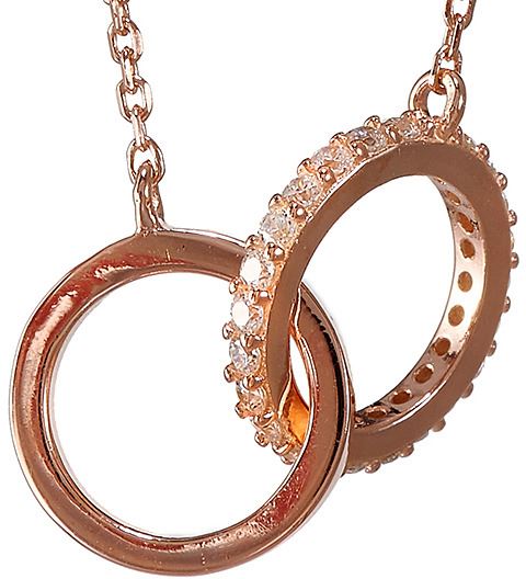 collana con due anelli intrecciati con strass in argento 925 con bagno in oro rosa 