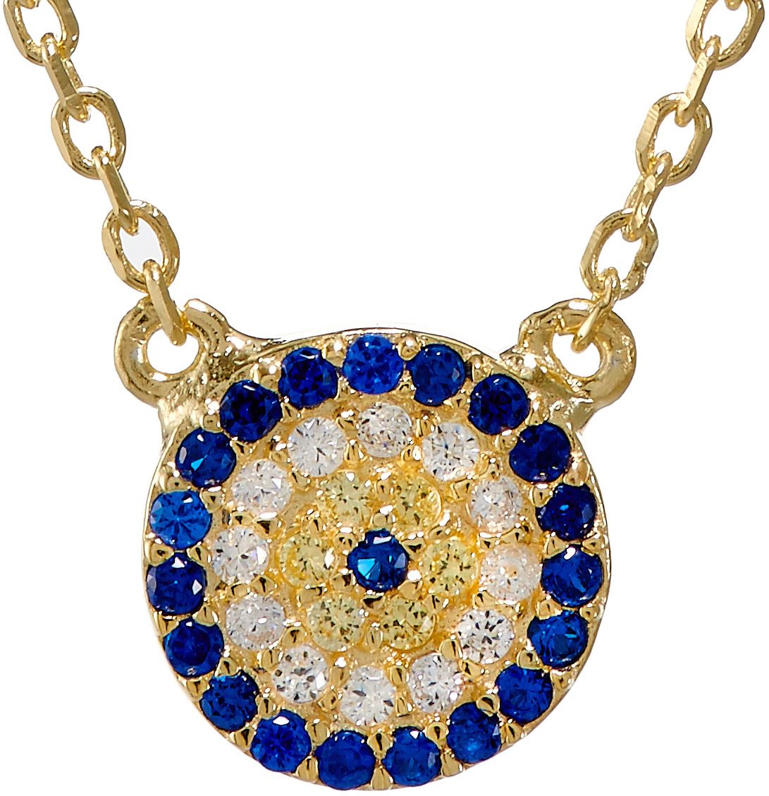collana con medaglia con strass e crocetta in argento 925 con bagno in oro giallo