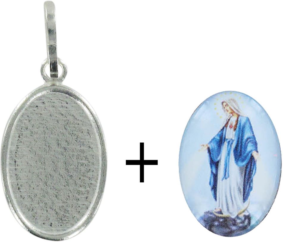 medaglia madonna miracolosa in argento 925 con immagine resinata - 1 cm