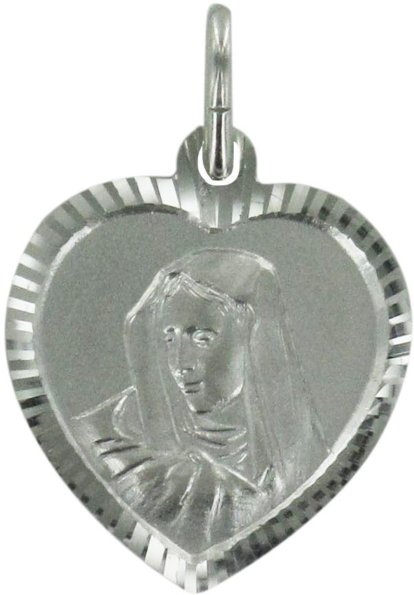 medaglia madonna addolorata in argento 925 a forma di cuore - 1,9 cm