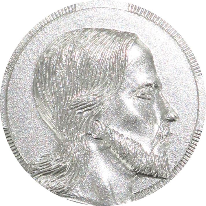 medaglia volto di cristo, ciondolo pendente per collanina, argento 925, rotondo, 1,6 cm