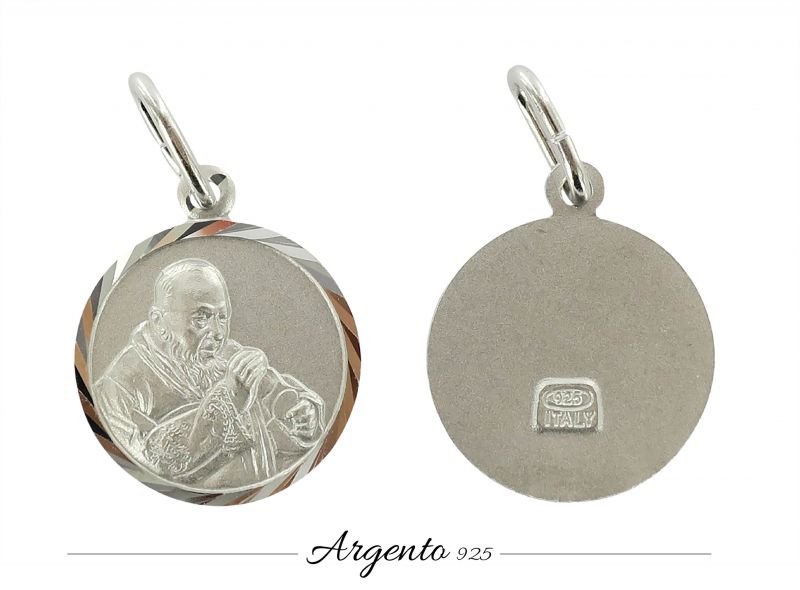medaglia padre pio in argento 925 tonda - 1,6 cm