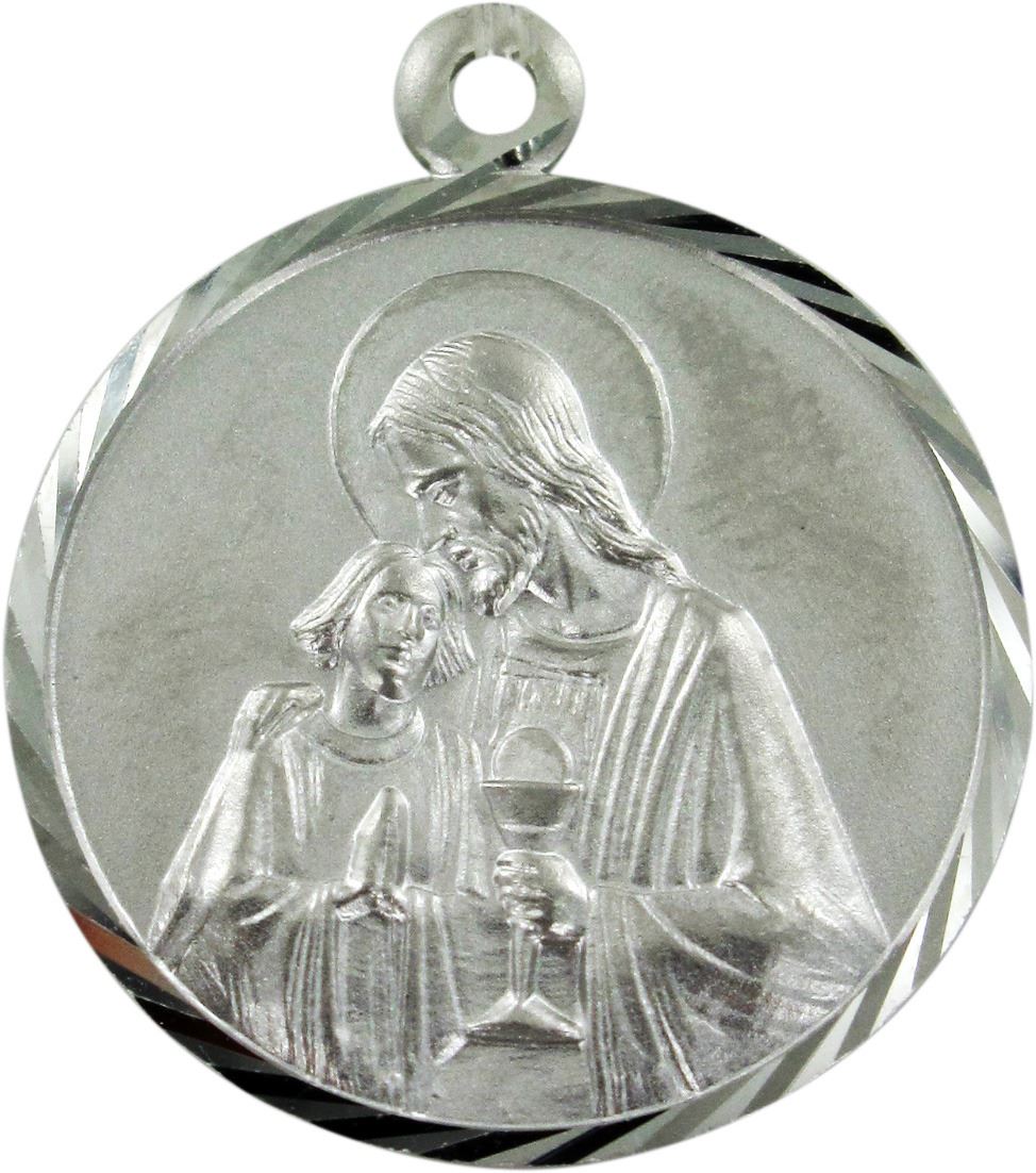 medaglia cristo con l'apostolo giovanni in argento 925, tonda - 2 cm circa