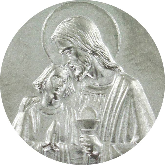 medaglia cristo con l'apostolo giovanni in argento 925, tonda - 2 cm circa