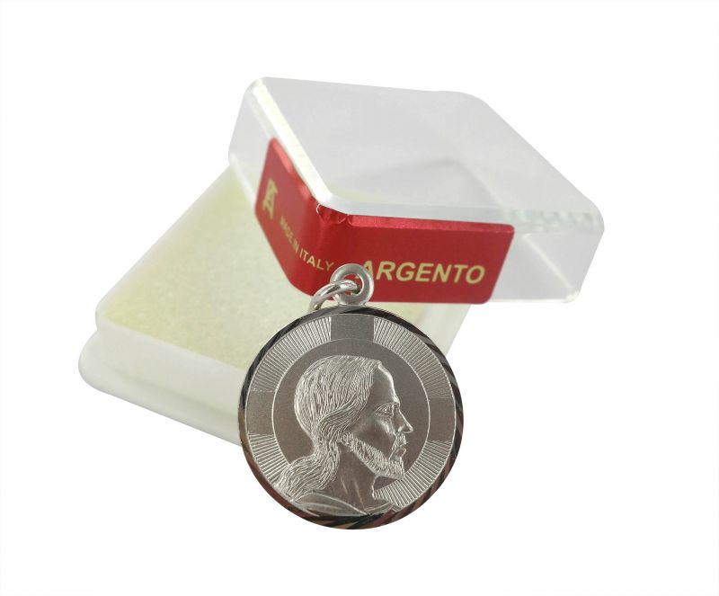 medaglia volto di cristo in argento 925, tonda - 2,2 cm