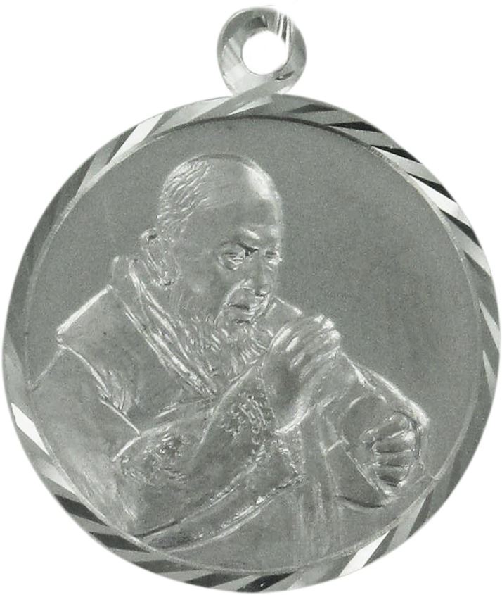 medaglia padre pio tonda in argento 925 - 2,5 cm