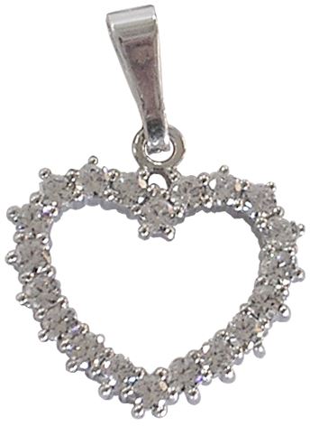 ciondolo a forma di cuore con zirconi in argento 925 - 1,5 cm