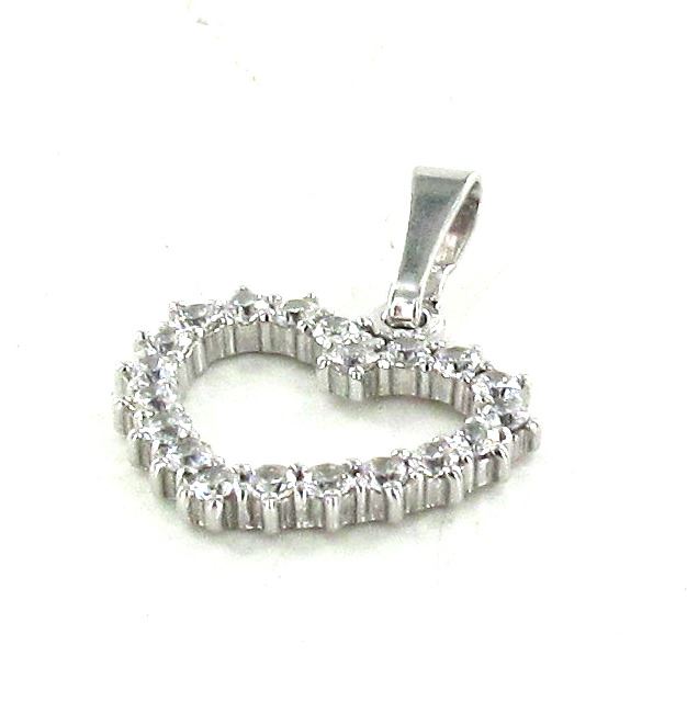 ciondolo a forma di cuore con zirconi in argento 925 - 1,5 cm