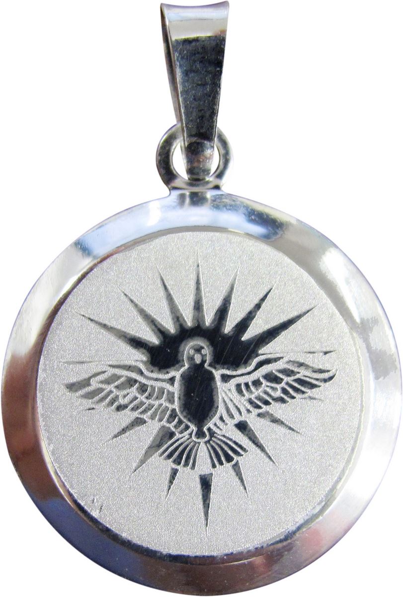 medaglia spirito santo in argento 925 con smalto bianco 