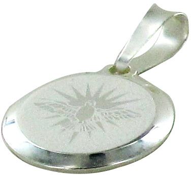 medaglia spirito santo in argento 925 con smalto bianco 