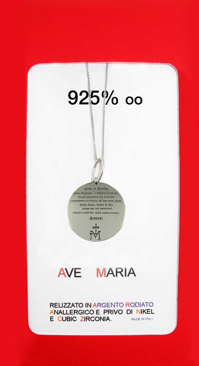 stock: collana in argento 925 con medaglia con preghiera ave maria cm 1,8