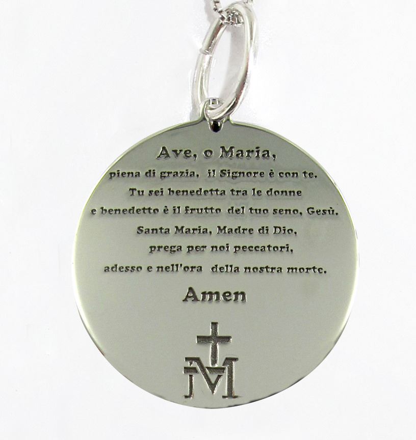 stock: collana in argento 925 con medaglia con preghiera ave maria cm 1,8