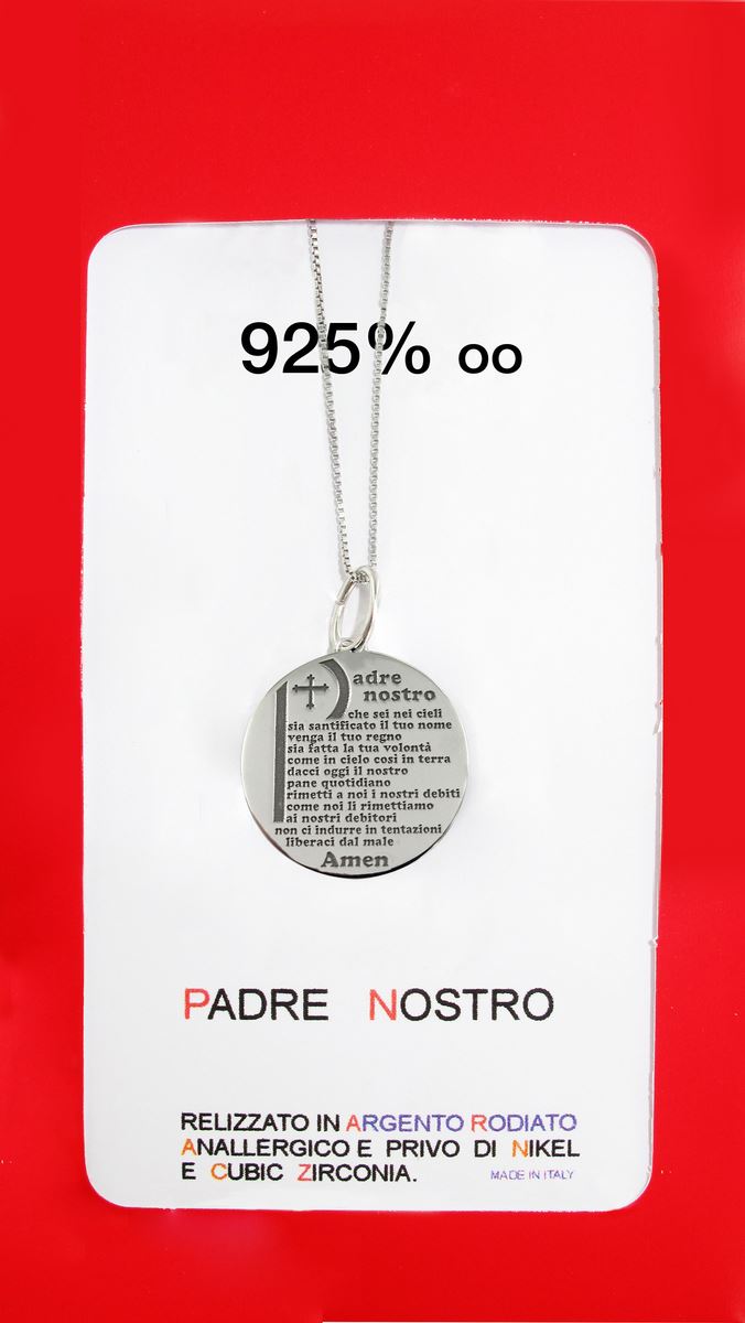 stock: collana in argento 925 con medaglia con preghiera padre nostro cm 1,8