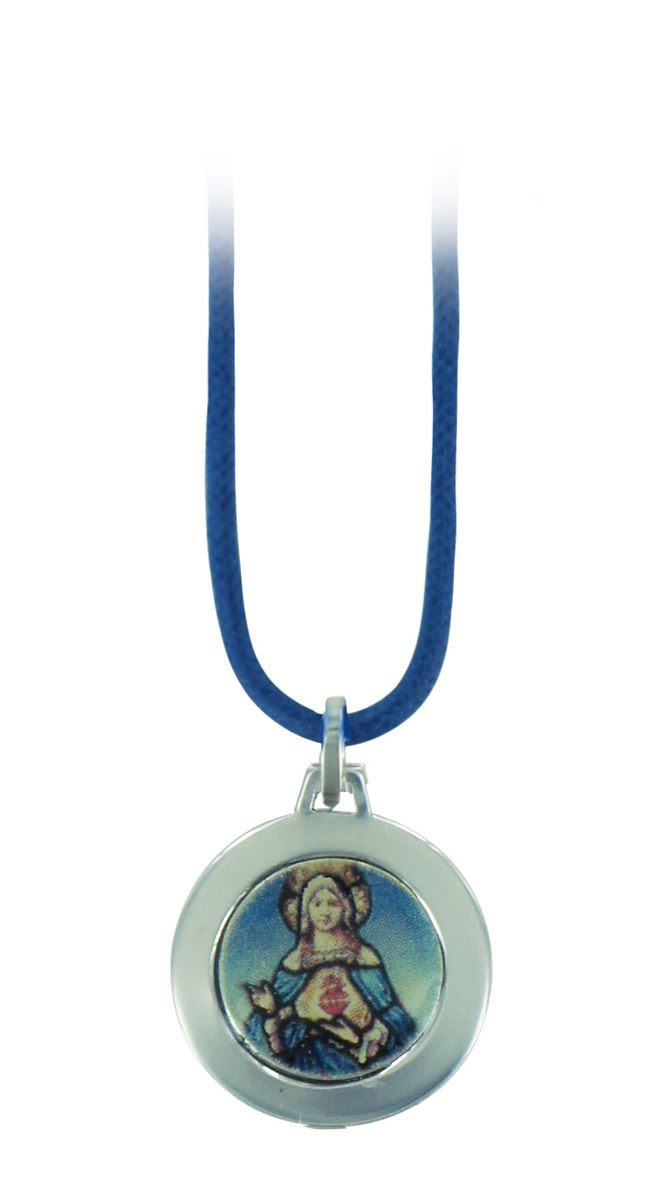 medaglia sacro cuore di maria in argento 925 colorato con collierino - 1,9 cm