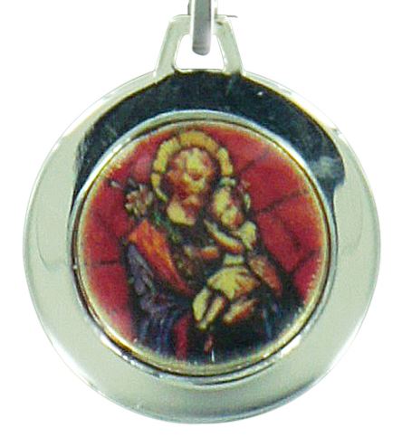 medaglia san giuseppe in argento 925 colorato con collierino - 1,9 cm