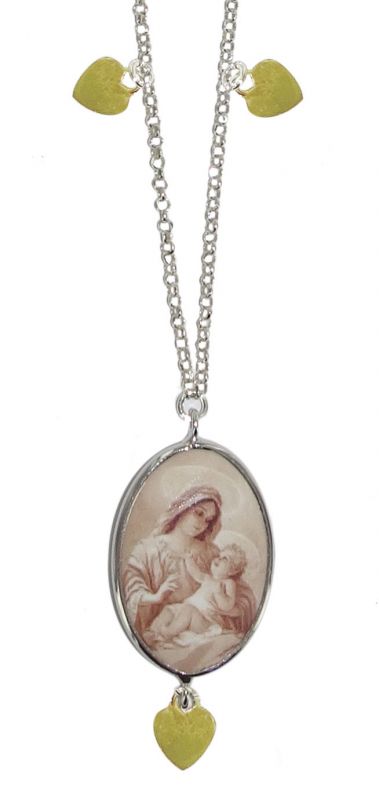 collana argento con medaglia in porcellana - madonna con bambino