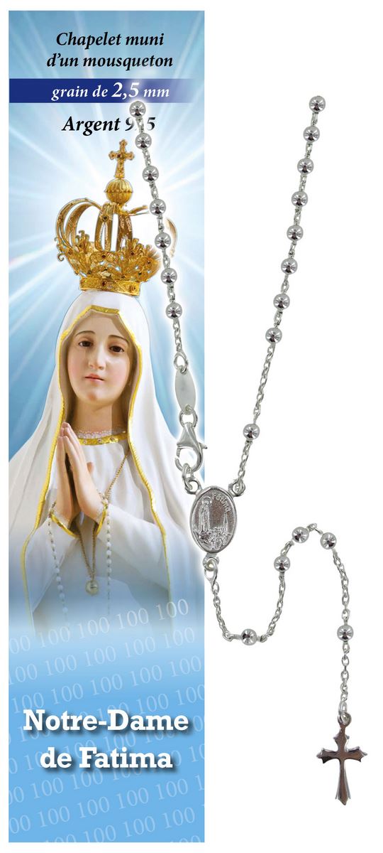 rosario fatima in argento 925 con grani da Ø 2,5 mm e preghiera in francese