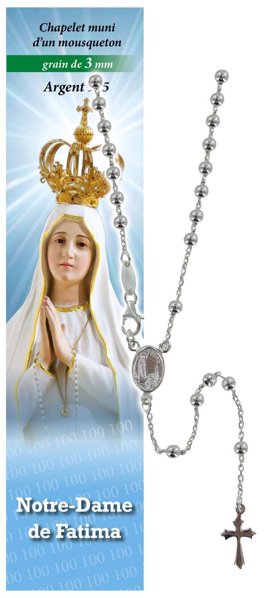 rosario fatima in argento 925 con grani da Ø 3 mm e preghiera in francese