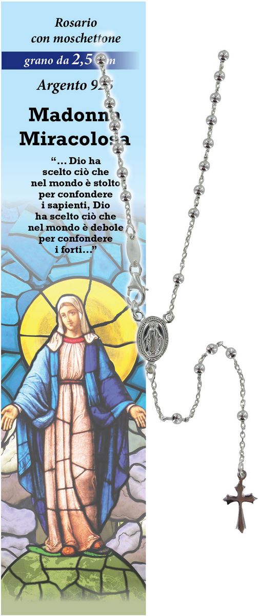 rosario madonna miracolosa in argento 925 con grani da Ø 2,5 mm e preghiera in italiano