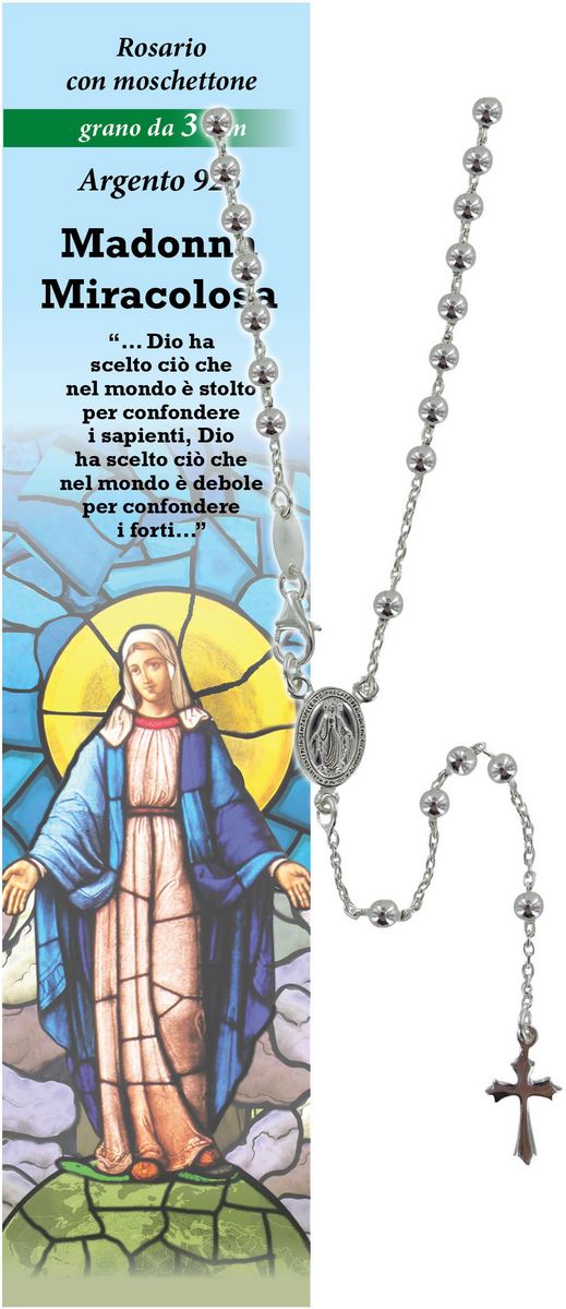 rosario madonna miracolosa in argento 925 con grani da Ø 3 mm e preghiera in italiano