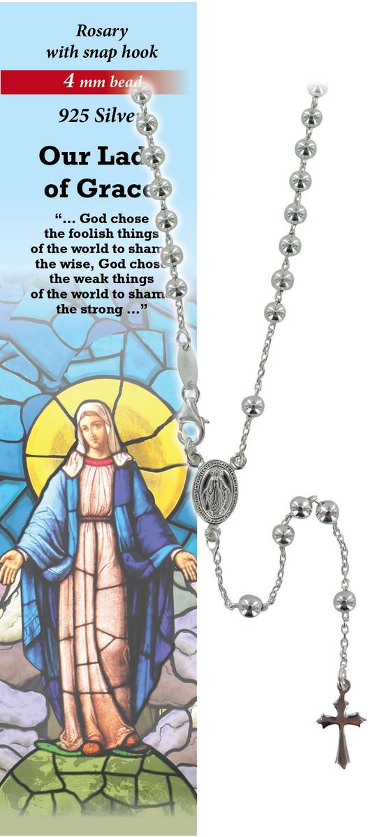 rosario madonna miracolosa in argento 925 con grani da Ø 4 mm e preghiera in inglese