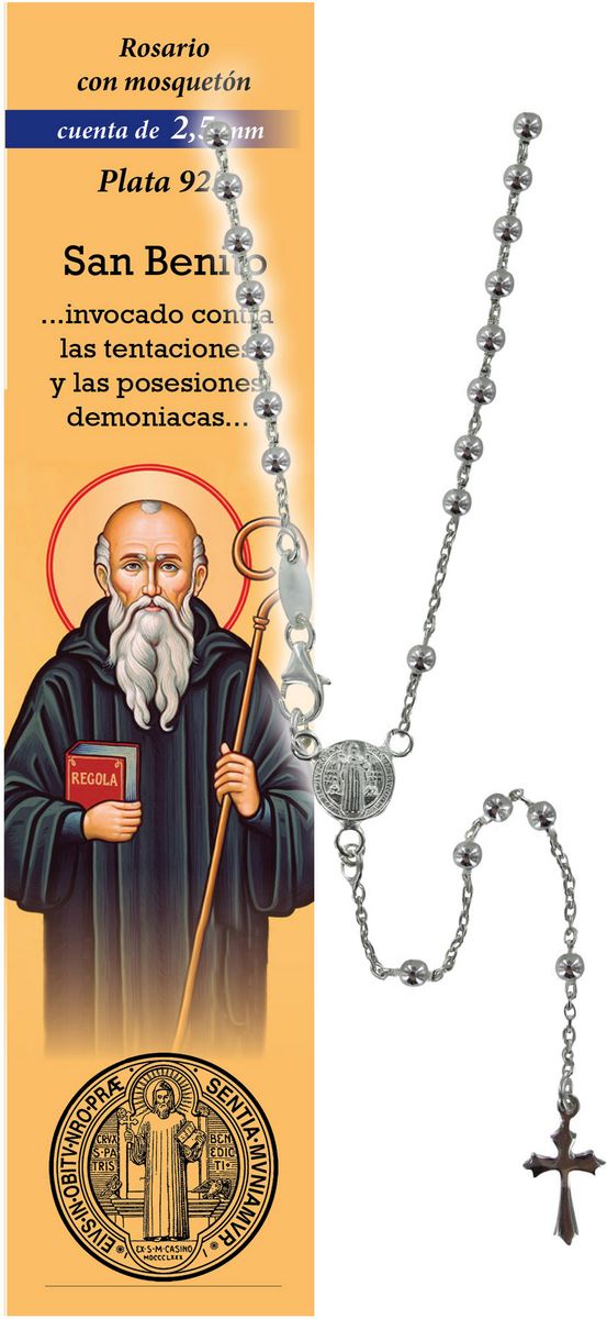 rosario san benedetto in argento 925 con preghiera in spagnolo