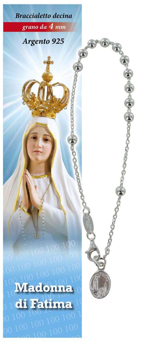 bracciale rosario madonna di fatima in argento con 11 grani da 4 mm