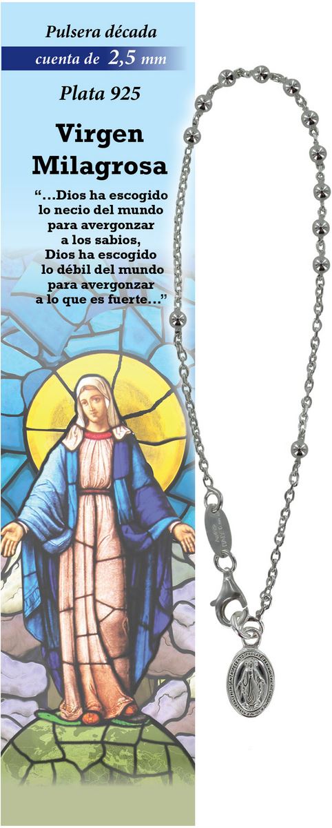 bracciale rosario in argento 925 con 11 grani da 2,5 mm - madonna miracolosa - spagnolo