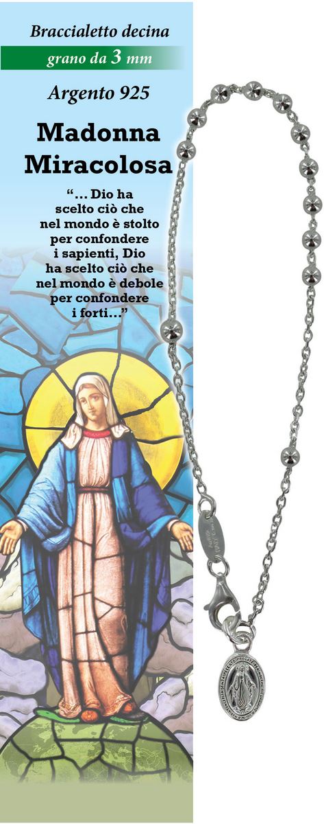 bracciale rosario madonna miracolosa con 11 grani in argento da 3 mm