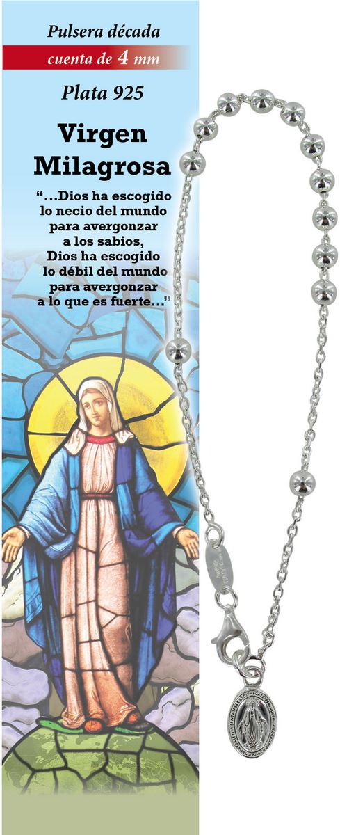 bracciale rosario in argento 925 con 11 grani da 4 mm - madonna miracolosa - spagnolo
