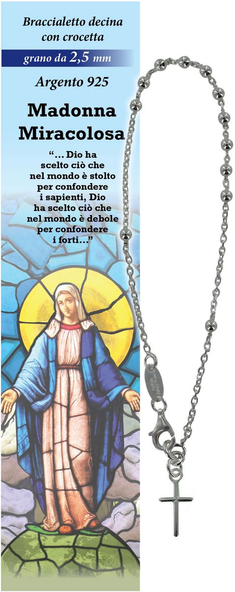 bracciale rosario madonna miracolosa con 11 grani in argento da 2,5 mm + croce